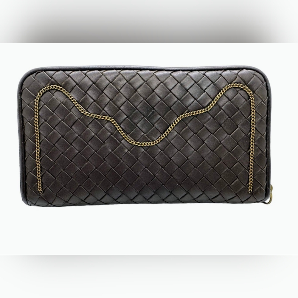 BOTTEGA VENETA RARE CHOCOLATE BROWN ROPE LAMBSKIN FULL ZIP LONG WALLET (W/ COA)